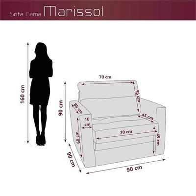Sofa Cama Poltrona 1 Lugar Solteiro 0,90 Larg Marissol Matrix Suede Bege