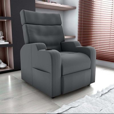 Poltrona Do Papai Reclinável Premium Com Porta Copos E Porta Controle Toro Matrix Veludo Cinza