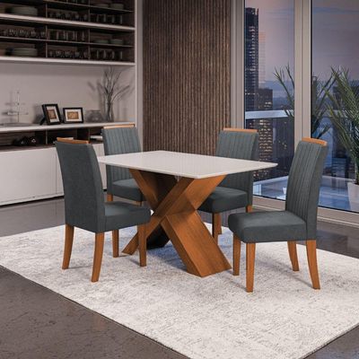 Conjunto Mesa de Jantar 4 Cadeiras Grécia com Tampo de Vidro 1,36m - Dobuê - Madeirado/Grafite