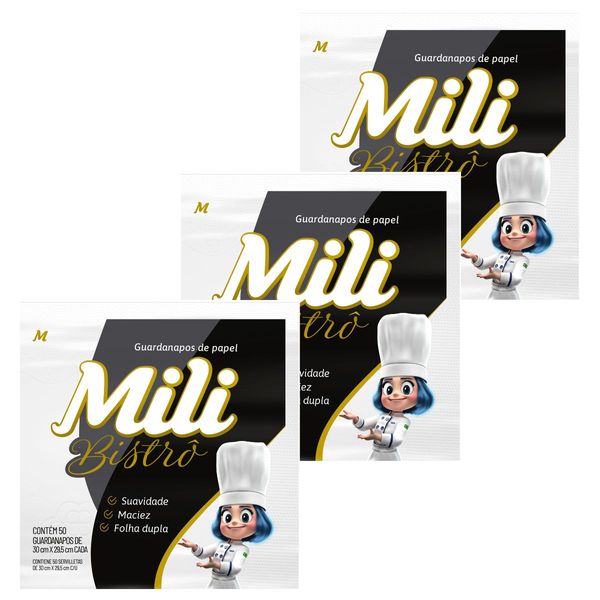 Guardanapo Folha Dupla 30x29,5cm 3 Pacotes c/ 50un (Total 150 guardanapos) Mili Bistrô Guardanapo Folha Dupla 30x29,5cm 3 Pacotes c/ 50un (Total 150 guardanapos) Mili Bistrô