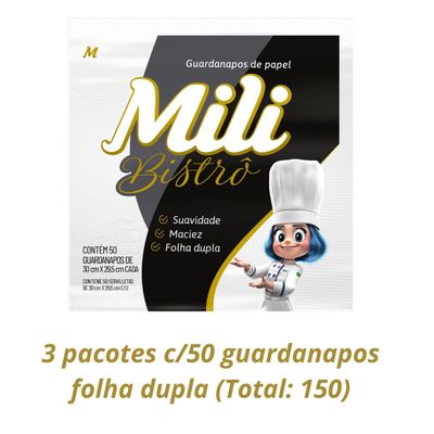 Guardanapo Folha Dupla 30x29,5cm  3 Pacotes c/ 50un (Total 150 guardanapos) Mili Bistrô