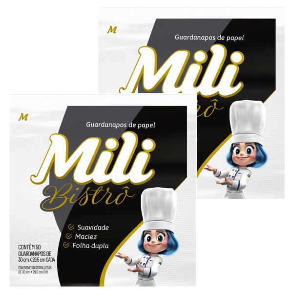 Guardanapo Mili Bistrô Folha Dupla 30x29,5cm- 2 Pacotes c/ 50un * Guardanapo Mili Bistrô Folha Dupla 30x29,5cm- 2 Pacotes c/ 50un *