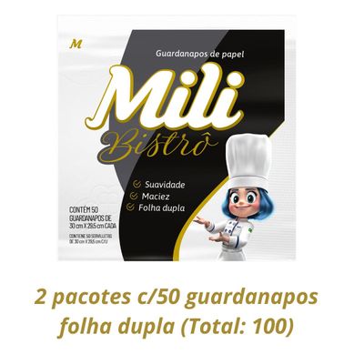 Guardanapo Mili Bistrô Folha Dupla 30x29,5cm-  2 Pacotes  c/ 50un *