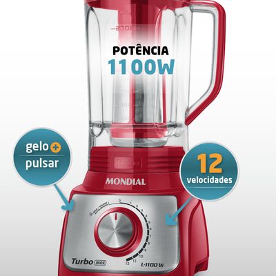 Liquidificador Turbo Mondial Vermelho e Inox 1100W L-1100 RI 110