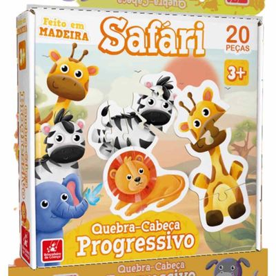 Quebra-Cabeça Progressivo - Safari - 20 peças - Madeira - 2365 - Brincadeira De Criança