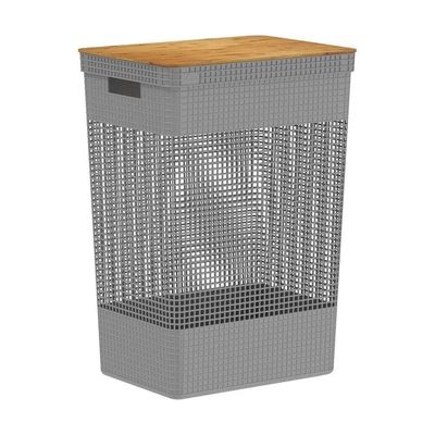 Cesto Roupa Grid Chumbo 49 L Tampa Bambu 38 X 28 X 55,6 Cm