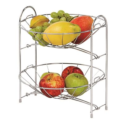 Fruteira de Mesa Redonda Dupla para Bancada Cromada Organização Decoração Cozinha