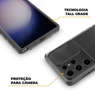 Capa Victus + Película Frontal e Traseira Preta para Samsung Galaxy S23 Ultra - Gshield