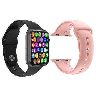 Kit 1 Smartwatch Preto + 1 Pulseira Extra Silicone Rosa