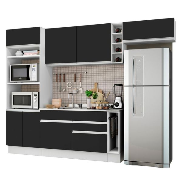 Cozinha Completa Safira com Armário e Balcão Preto Madesa