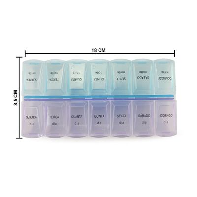 Kit 2 Caixa Porta Comprimidos Organizador de Remédios 7 Dias da Semana Manhã e Noite 2x Por Dia