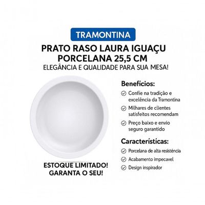 Prato Raso Tramontina Paola Em Porcelana 25,4 Cm Hs