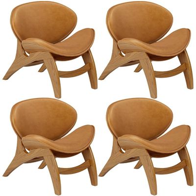 Kit 4 Poltronas Decorativa Orgânica Sala Living Kadosh L02 Couríssimo Canela - Lyam Decor