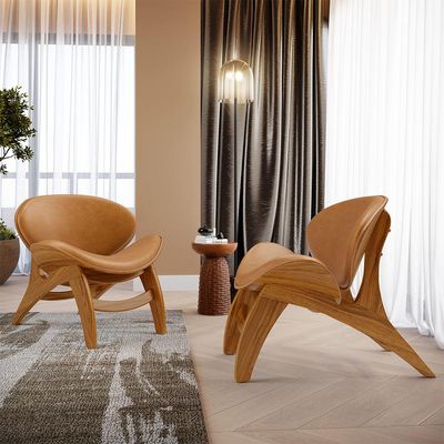 Kit 4 Poltronas Decorativa Orgânica Sala Living Kadosh L02 Couríssimo Canela - Lyam Decor