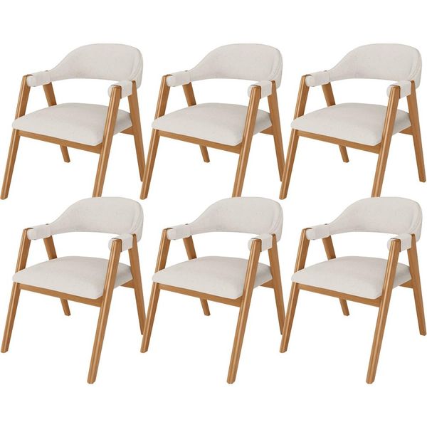 Kit 06 Cadeiras de Jantar e Estar Living Estofada Nadja L02 Linho Cru - Lyam Decor