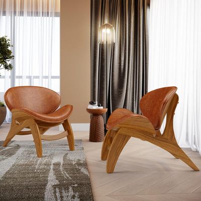 Kit 4 Poltronas Decorativa Orgânica Sala Living Kadosh L02 Couríssimo Camel - Lyam Decor