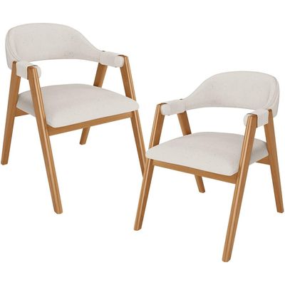 Kit 02 Cadeiras de Jantar e Estar Living Estofada Nadja L02 Linho Cru - Lyam Decor
