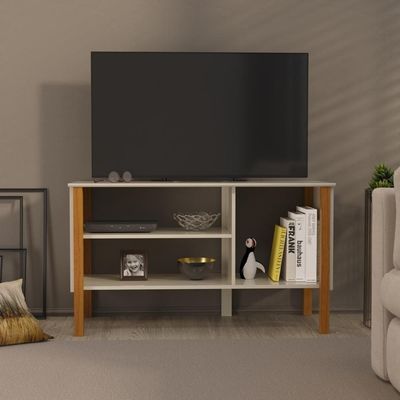 Rack Tv 43 Polegadas 90cm Com 3 Prateleiras Asteca - Off White E Cedro