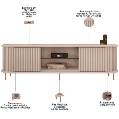 Rack Para Sala de Estar TV 75 Pol Atlantis D05 Off White - Lyam Decor