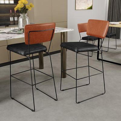 Banqueta Alta Cozinha Sala Jantar Fixa Allana L02 Couríssimo Camel Couríssimo Preto - Lyam Decor