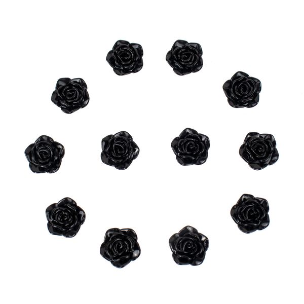 Kit C/12 Miçangas em Resina Flor Rosa Negra 2 cm Kit C/12 Miçangas em Resina Flor Rosa Negra 2 cm