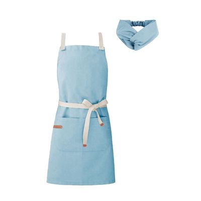Avental e Faixa de Cabelo Chef Cozinha Atelie Pintura Azul
