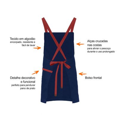 Avental e Faixa de Cabelo Azul Marinho Vermelho Chef Cozinha