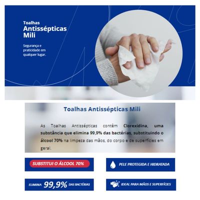 Lenço Umedecido ou Toalhas Antissépticas Mili  4 pacotes c/ 50 (total: 200 toalhas)