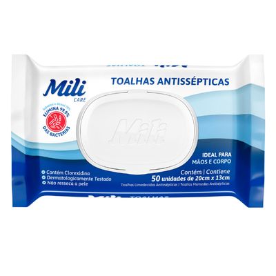 Lenço Umedecido ou Toalhas Antissépticas Mili  4 pacotes c/ 50 (total: 200 toalhas)