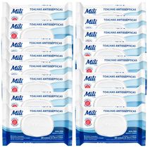 Toalhas Antissépticas Mili 16 pacotes c/ 50 (total: 800 toalhas)-sem álcool