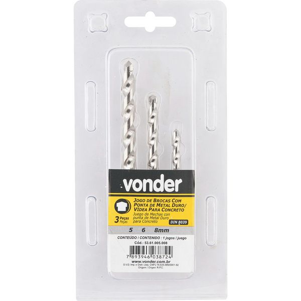 Jogo Broca De Vídea 5-6-8mm Din 8039 Para Concreto Estojo Pl