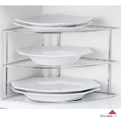 Organizador Armário de Cozinha Prateleira Organizadora Porta Pratos de Canto Suporte Cromado - Kit com 2 unidades