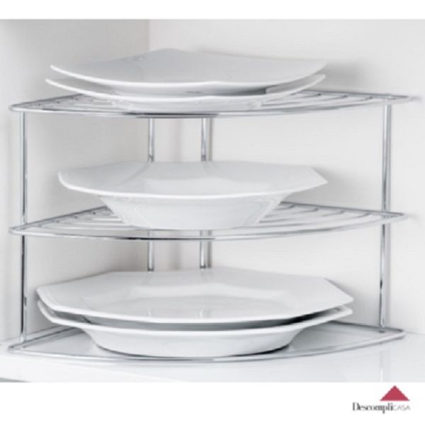 Organizador Armário de Cozinha Prateleira Organizadora Porta Pratos de Canto Suporte Cromado - Kit com 2 unidades