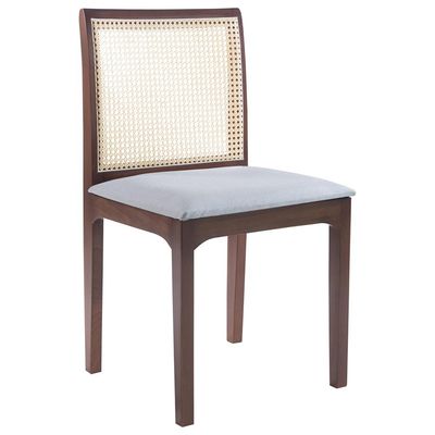 Cadeira Sala de Jantar Madeira Maciça Steve Tela Rattan Sextavano Linho Cinza/Amêndoa G55 - Gran Belo
