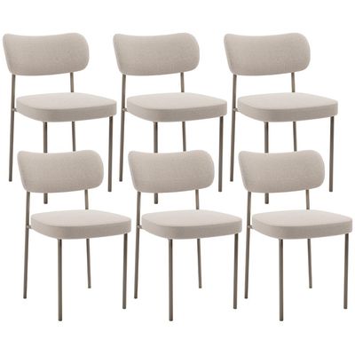 Kit 06 Cadeiras Estofadas Para Sala De Jantar Melina Base Arena L02 Bouclê Creme - Lyam Decor