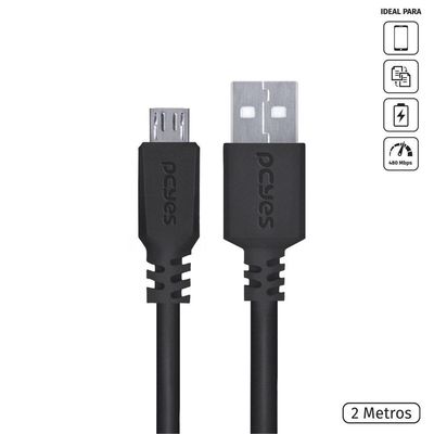 Cabo Para Celular Smartphone Micro Usb Para Usb A 2.0 2 Metr
