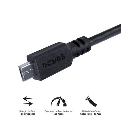 Cabo Para Celular Smartphone Micro Usb Para Usb A 2.0 2 Metr