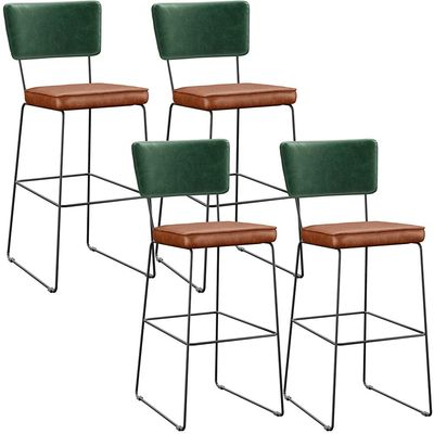 Kit 04 Banquetas Altas Sala Jantar Fixa Allana L02 Facto Verde Musgo Couríssimo Camel - Lyam Decor