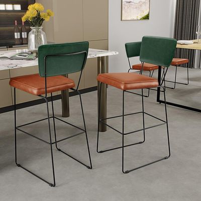 Kit 04 Banquetas Altas Sala Jantar Fixa Allana L02 Facto Verde Musgo Couríssimo Camel - Lyam Decor