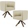Kit 02 Poltronas Decorativa Base Giratória de Madeira Betina D02 Linho Bege C-129 - Lyam Decor