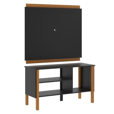 Rack Tv 32 Polegadas Com 3 Prateleiras E Painel 90cm Asteca - Preto E Cedro