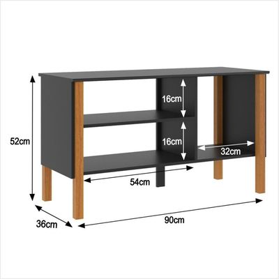 Rack Tv 32 Polegadas Com 3 Prateleiras E Painel 90cm Asteca - Preto E Cedro