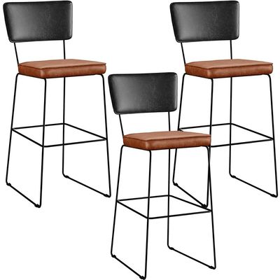 Kit 03 Banquetas Altas Sala Jantar Fixa Allana L02 Couríssimo Preto Couríssimo Camel - Lyam Decor