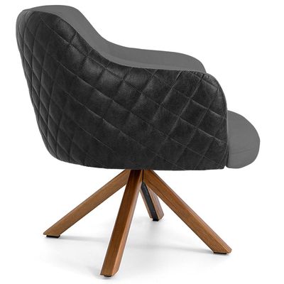 Poltrona Base Giratória de Madeira Jade D02 Linho Cinza C-416 Tressê Corano Preto - Lyam Decor