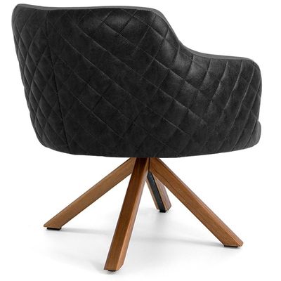 Poltrona Base Giratória de Madeira Jade D02 Linho Cinza C-416 Tressê Corano Preto - Lyam Decor