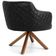 Poltrona Base Giratória de Madeira Jade D02 Linho Cinza C-416 Tressê Corano Preto - Lyam Decor