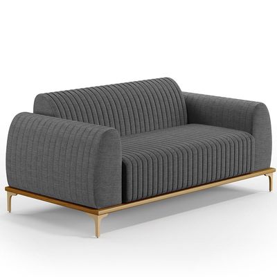 Kit Sofá 2 Lugares 150cm Com 2 Poltronas Molino Pés D'ouro D02 Linho Cinza Escuro C-416 - Lyam Decor