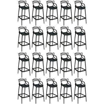 Kit 20 Banquetas Allegra Com Encosto Design Cozinha/bancada - Preto