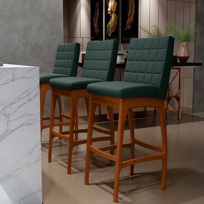 Banqueta Alta Para Cozinha Sala de Jantar Fixa Mila B04 Linho Verde Musgo - Lyam Decor