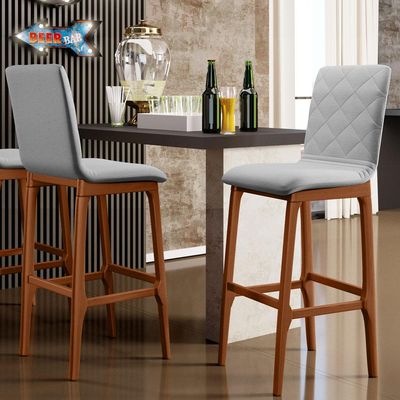 Kit 04 Banquetas Altas Para Cozinha Sala de Jantar Fixa Zoe B04 Linho Cinza - Lyam Decor